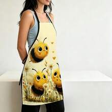 Cute Bees And Flowers Kitchen Apron Cooking Apron Baking Accessories For Men Women - White - View 3