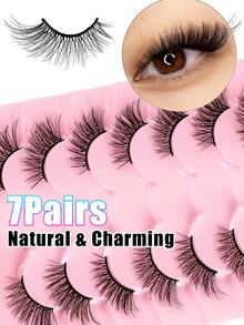 7 Pairs Cat Eye Anime False Eyelashes, Fine Faux Mink Hair Eyelash Extensions, Makeup Eyelash Strips, Delicate False Eyelashes, Create Daily Makeup Look, Comfortable To Wear, Suitable For Beginners - Black - View 2