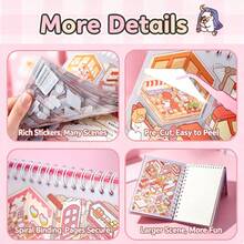1 Set Oversized Scene Sticker Set, Includes 12 Material Stickers, 8 Scene Cards, 2 Reference Images And 1 Tweezers, Suitable For Model Scenes And Miniature Houses, Perfect As Birthday Or New Year Gift - Pink - View 2