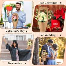 Kraft Paper Flower Packaging Bag With Handle, Cone-Shaped Bouquet Wrapping Paper Bag, Portable Flower Shop Packaging Paper Bag, Suitable For Wedding, Birthday, Party And Christmas Decoration, Christmas Home Decor, Halloween Decoration And Christmas Gifts - Light Yellow - View 4