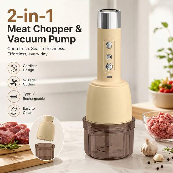2-In-1 Electric Meat Grinder Vacuum Machine, Household Kitchen Blender, Vacuum Integrated Machine, Household Electric Mixer, Garlic Chili Powder Meat Grinder