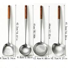 1/4pcs Titanium Chinese Style Cookware Set, Includes Wok, Spatula, Soup Ladle, Skimmer, Suitable For Home, Restaurant, Party And Baking Kitchen Utensils, Christmas Holiday Gift - Multicolor - View 3