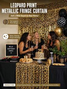 1/3//5 Peças Cortina com Borlas Estampa de Leopardo, Cenário de Festa Selvagem na Selva, Cortina de Borlas de Alta Densidade 1M*2M, Decoração Pendurada com Padrão Animal para Halloween, Dia dos Namorados, Despedida de Solteira, Casamento, Formatura, Restaurante & Decoração de Aniversário - Multicolorido - Visão 9