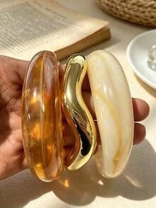 3件/1件組 精緻復古壓克力手鐲套組，時尚圓柱設計，適合日常休閒穿著，女性時尚飾品，壓克力材質，無鑲嵌工藝，適合全年使用，適用於日常、派對與度假場合 - 彩色 - 查看 3