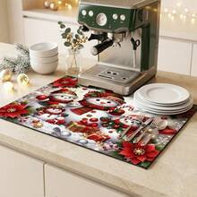 1pc Christmas Snowman Pattern Dish Drying Mat, Coffee Machine Mat, Holiday Atmosphere, Suitable For Christmas Table, Kitchen And Other Scenes, Beautiful And Practical Absorbent Mat, Multi-Purpose Drainage Mat, Home Gift, Desktop Decoration - XYLSD-848 - View 5