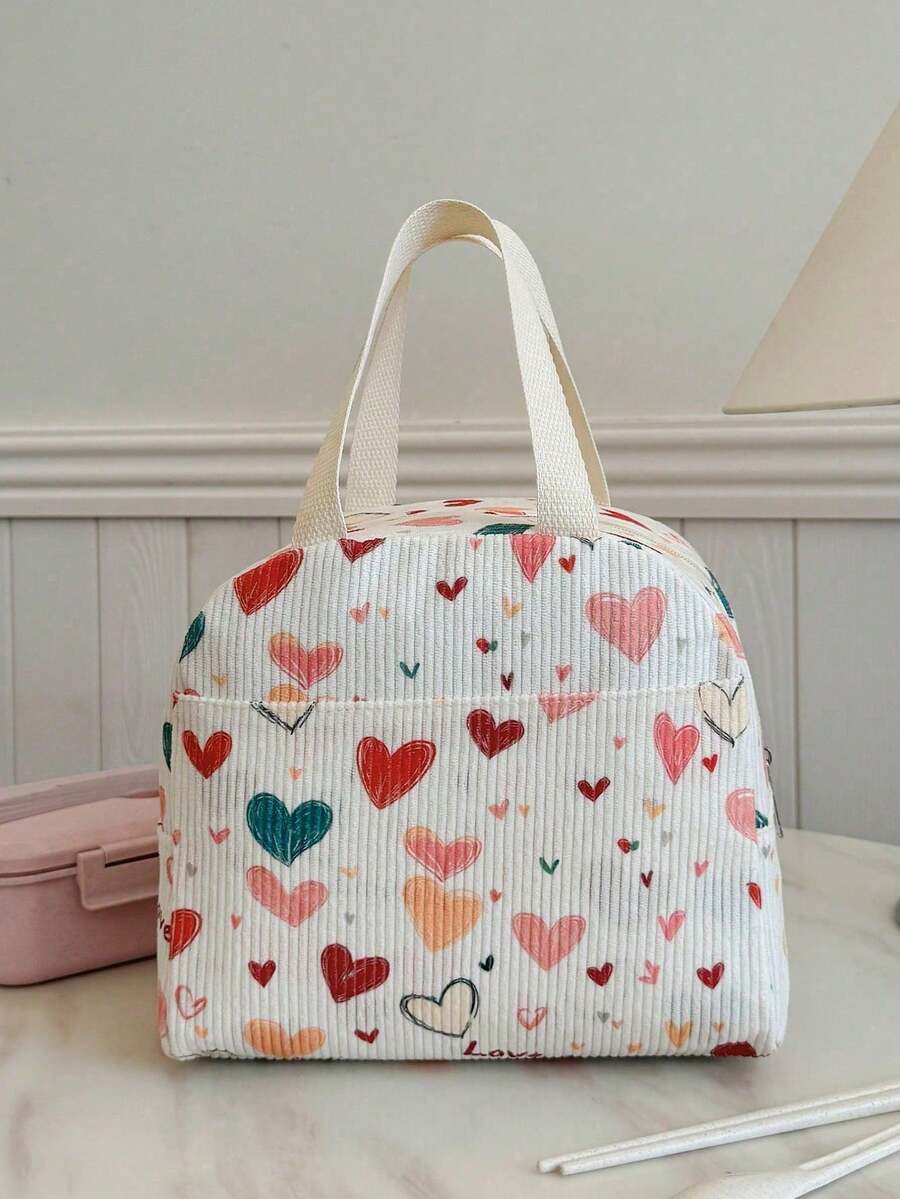 Portable Insulated Lunch Bag, Bento Box Thermal Bag, Dinner Thermal Bag, Student Thickened Cute Lunch Fruit Bag, Colorful Heart Print - Multicolor - View 1