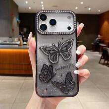 Glitter Faux Diamond Butterfly Painting Phone Case For IPhone 17 Pro Max/Pro/Air/17 Anti-Drop Shockproof Back Cover - 黑色 - 查看 1