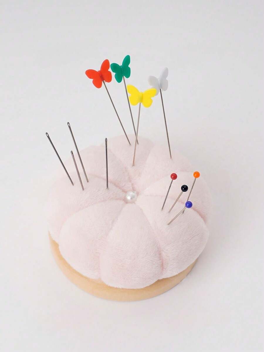 1 Pumpkin-Shaped Sewing Kit Bag, Sewing Accessories, Fabric Handmade DIY Needle And Thread Storage, Pincushion, Needle Bag, Wooden Base Needle Bag, Needle Holder, Pincushion, Wooden Needle Clip, Japanese Style Needle Clip, Needle And Thread Organizer, Needle And Thread Storage Mat - Lotus Root Pink - View 1