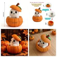 Nueva Alfombra Antideslizante Numerada de Halloween + Base de Calabaza + Sombrero de Fantasma Adorno Creativo DIY para Tablero de Coche de Halloween Decoración de Elfo de Calabaza Bienvenida Halloween con tu Coche - Set de 3 piezas de fantasma - Ver 8