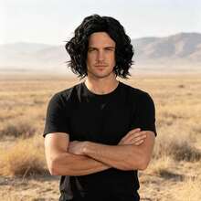 Men Layered Black Medium Wavy Synthetic BOB Wig, Natural Loose Curly Shoulder Length Costume Wig For Halloween, Cosplay, Themed Party & Fancy Dress Outfit - Multicolor - View 6