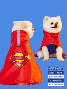 SUPERMAN X PETSIN 1pc Red Hooded Rain Poncho For Dogs, Pet Outdoor Raincoat - Red - View 5