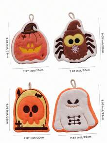 4/1pc Halloween Hanging Towels, Super Absorbent Thickened Coral Fleece Towels, Ghost And Pumpkin Halloween Decorative Towels, Suitable For Bathroom, Kitchen And Living Room, Heat-Resistant Thickened Pads, Cute And Quirky Home Decor - Multicolor - View 10