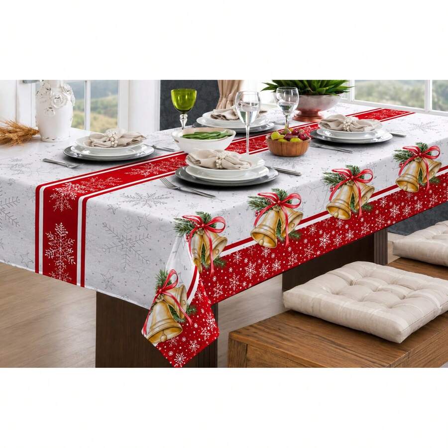 Rustic Linen Oxford Luxury Tablecloth 4/6/8 Seater Various Prints - Campanelli bianchi - Visualizzare 1