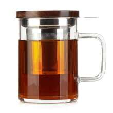 14oz/400ml Glass Tea Cup With Walnut Wood Lid And Handle, Extra Large Capacity Loose Leaf Tea Infuser Cup - Walnut - View 2