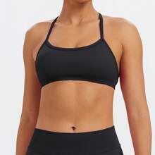 2 Pcs Set For Woman Clothes Seamless Scrunch Yoga Shorts Set Backless Sports Bra Fitness Workout Top Gym Set Black - Black - View 5