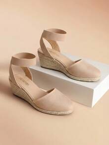 Women's Elastic Ankle Strap Espadrilles Wedge Sandals - Apricot - View 3