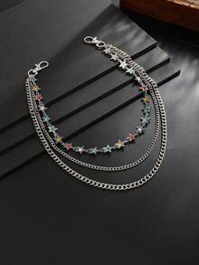1 sợi xích quần nhiều lớp đính đá rhinestone nhiều màu hình ngôi sao thiết kế độc đáo, dây xích đeo eo phong cách đường phố vintage Mỹ kèm mặt treo - Trắng cổ điển K - Xem 6