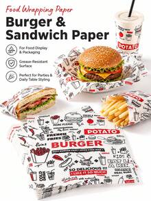 50pcs Vintage Newspaper Burger Sandwich Wrapping Sheets Grease Resistant Food Liners For Restaurant Takeaway Picnic Party Kitchen Serving And Snack Presentation - View 1