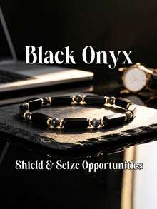 Black Agate & Labradorite Rectangular Bead Bracelet, Opportunity Crystal Bracelet, Minimalist Business Unisex Layering Jewelry Gift - Multicolor - View 1