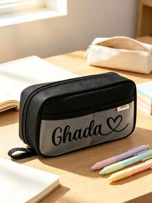 Personalized Custom Name Pencil Case, Transparent Patchwork Large Capacity Pencil Pouch, Portable Stationery Storage Bag For Students - Multicolor - View 7