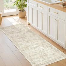 Alfombra de pasillo antideslizante para dormitorio, alfombra lavable con reverso de goma - Alfombra suave de pelo corto para cocina, lavandería, baño (61 x 244 cm, beige/marfil) - Camel - Ver 4