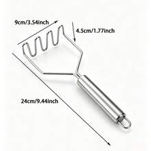 Manual Stainless Steel Potato Masher, Wavy Pressing Structure, Smooth And Fine Texture, Reduces Clumping. Smooth Stainless Steel Surface, Easy To Clean With Water. Ergonomic Cylindrical Handle, Comfortable For Long-Term Use, Hanging Hole For Storage. Suitable For Making Baby Food, Mashed Potatoes, Yam Puree, Fruit Puree, Daily Kitchen Cooking, Western Baking, Compact And Practical Kitchen Tool. - Silver - View 9