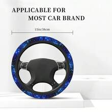 1 pieza Funda universal para volante, diseño antideslizante, elástica, se ajusta a volantes de 15 pulgadas, estampado de cielo galaxia, accesorio para vehículos SUV - Azul - Ver 6