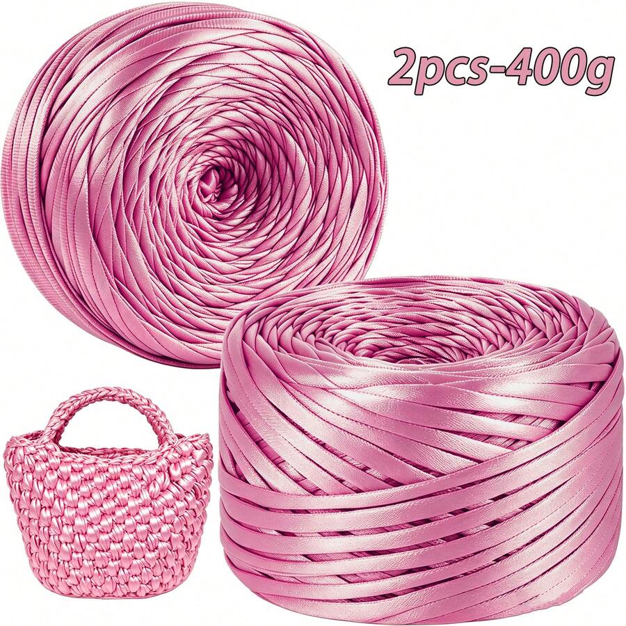 2pcs/400g Shiny Metallic Plain Crochet Yarn, Premium Knitting Craft Yarn, Multi-Color Durable Crochet Yarn, Suitable For Making Handbags, Hats, Home Decor, Sewing And Knitting Projects - 2-pack - View 1