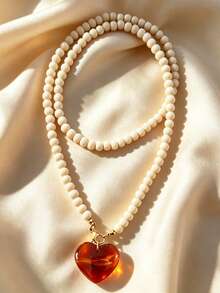 1pc Vintage Elegant Y2K Women's Heart Pendant Necklace, Suitable For Daily Wear, Vacation, Date, Party, Gathering - Red - View 2