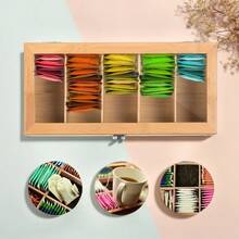 1pc Bamboo Tea Storage Box, 5 Compartments With Acrylic Window Flip Lid Airtight Canister, Tea Bag Organizer, Suitable For 4 Seasons, Chinese Tea Set Accessory - Multicolor - View 5
