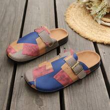 Vintage Colorblock Closed Toe Half-Slingback Women's Mori Style Patchwork Flat Casual Mule Slides - Color - View 9