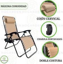 Dos Sillas, Color Beige, Reclinable de Gravedad Cero, Reposacabezas Cervical,Marco Duradero con Soporte Elástico, Ajuste de Ángulos, Doble Costura, con Portavasos y Cojin - Beis - Ver 4