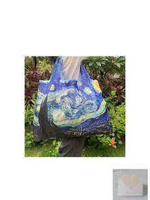 1 Set/1 Piece Women's Foldable Tote Bag, Large Capacity Shopping Bag, Oil Painting Style, Washable, Minimalist Design, Versatile, Suitable For Commuting, Travel, Shopping, Convenient Opening And Closing Design, Multi-Functional - Multicolor - View 13