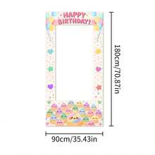 1pc Cute Dumpling Cartoon Pattern Happy Birthday Backdrop, Pink Photo Booth Frame Background, Birthday Party Supplies, Room Decor, Outdoor Decor, Suitable For Birthday Party Selfie Photo Background Decoration - Multicolor - View 9