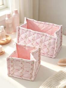 1pc Beautiful Quilted Desktop Storage Basket, Desktop Clutter Organizer, Lipstick Makeup Brush Skincare Product Storage Basket, Desktop Decor, Makeup Organizer Box, Used For Organizing Makeup Brushes And Skincare Products - Multicolor - View 8