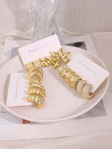 1/3/9 Pairs Gold Stud Earrings Set, Multi-Style Earrings For Women, Vintage Luxury Earrings Combination, Suitable For Daily Wear, Travel, Vacation Or As A Gift For Friends And Family - Gold - View 7