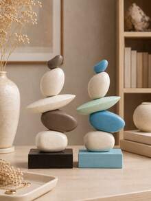Stacked Stone Sculpture - Abstract Balanced Rock Resin Art Sculpture, Fashionable And Elegant Design, Decorative Desktop Ornament, Suitable For Home And Office, Can Be Given As Birthday, Graduation, Christmas Gift. 3 Colors Available For You To Choose - Multicolor - View 2