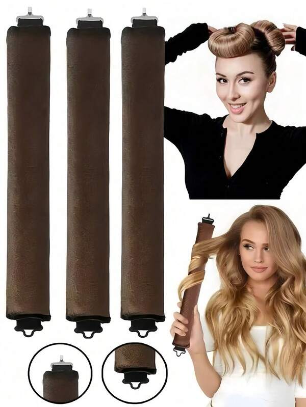 3pcs No-Heat Curling Rods Set, Elastic Curling Rods With Hooks To Create Big Waves, Suitable For All Hair Types, Hair Accessories