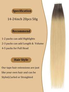 JIAMEISI 20pcs Seamless Glue-In Hair Extensions, Ombre Gray Brown To Platinum Blonde, Remy Human Hair For Women - S8/60 - View 4