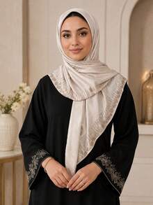 1pc 43.31 X 43.31 In Women's Luxury Heavy Hand-Set Multicolor Rhinestone Square Hijab Scarf, Opaque Solid Color Headscarf, Party Shawl & Veil - Champagne - View 6