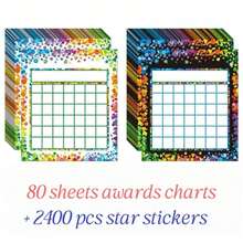 80pcs Motivational Reward Charts For Classroom And Home Student Behavior Management With 2400 Star Stickers - A - View 1