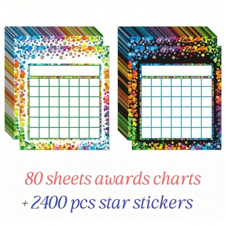 80pcs Motivational Reward Charts For Classroom And Home Student Behavior Management With 2400 Star Stickers - A - View 1