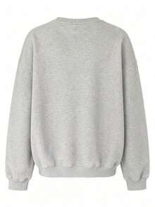 Autumn/Winter Slouchy Relaxed Minimalist Versatile Letter Print Design Casual Loose Crew Neck Sweatshirt - Light Grey - View 5