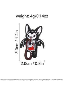 Cute Bat Blood Bag Enamel Pin, Gothic Vampire Brooch, Spooky Halloween Lapel Badge - Black and White - View 3