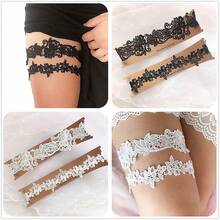 EVERDINAH 2Pcs Multi-Color Bridal Lace Garter Set, Elastic Wedding Thigh Bands For Bride, Floral Leg Accessories For Wedding, Bridal Shower, Party & Photoshoot,Halloween - Dusty Blue - View 2