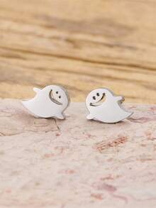 1 Pair Minimalist Golden Smiling Ghost Stud Earrings Stainless Steel Cute Tiny Cartoon Ghost Daily Wear Halloween Earrings - GED884 - View 3