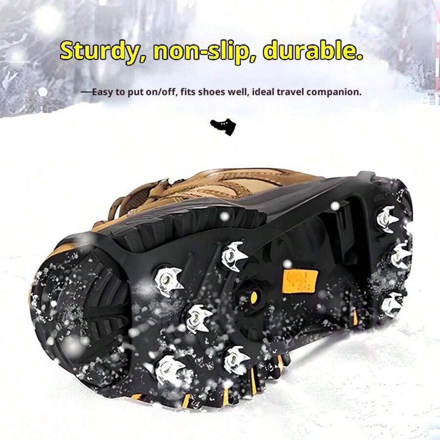 1/2雙簡易8齒冰爪防滑鞋釘，彈性束帶設計，雪地通勤、登山防滑鞋套