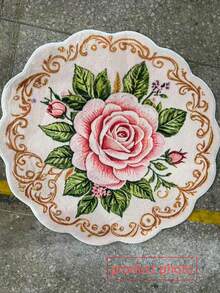 1pc Pink Rose Wavy Edge Decorative Rug, Living Room Small Rug, Bathroom Rug, Washable - Multicolor - View 6
