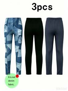 3pcs/Pack Tween Girls Simple Casual Versatile Full Length Leggings, Suitable For Home Wear, All Season - Multicolor - View 2