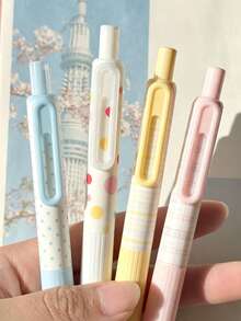 Ins Plaid Polka Dot Cream Color Click Pen ST Smooth Tip Highly Attractive Girly Style Stationery For Journaling And Writing - A - View 6